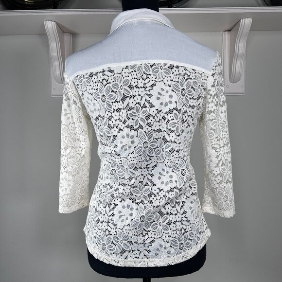 Vintage Fashion Magazine Lace Button-Up Blouse Women Small Off White Top - Picture 4 of 14